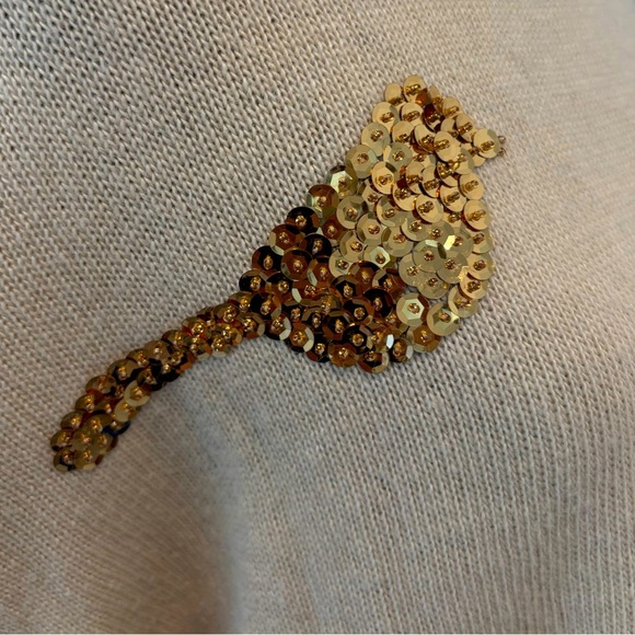 TOPSHOP Beige Oversized Crewneck Sweater w/Gold Sequin Birds Women’s 8 - Picture 7 of 8